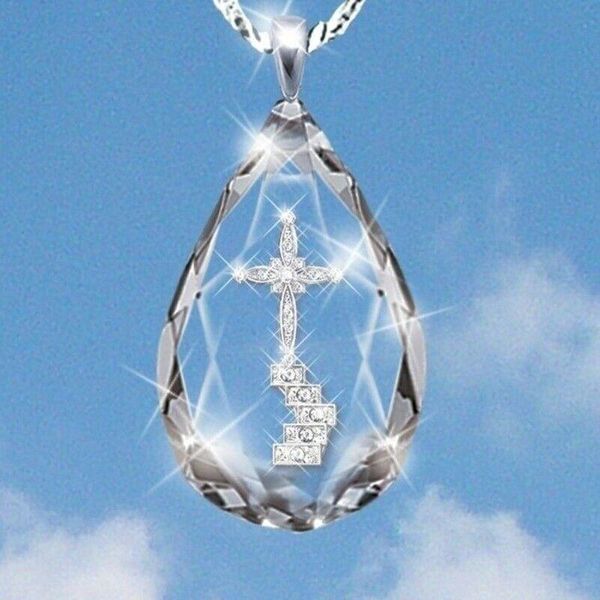 Colares pendentes Acessórios cristãos Cristal de prata Drop gota céu escada cruzamento colarpenda