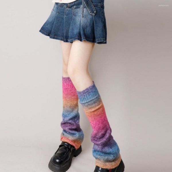 Calzini da donna invernali peluche color arcobaleno coprigambe adorabile piede in lana Harajuku caldo carino calze Lolita Student JK Outstreet