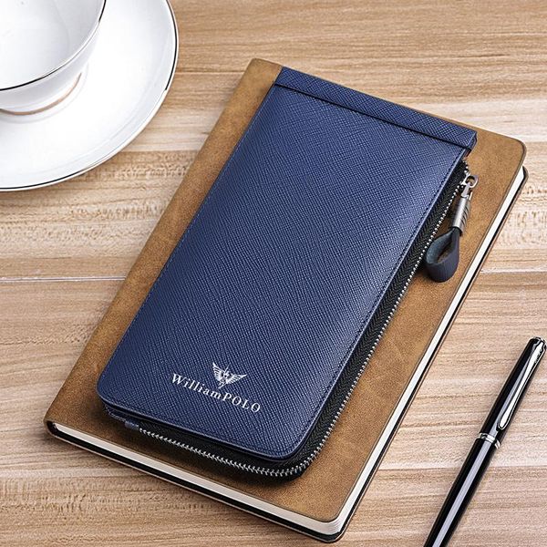 Carteiras anti-roubo Long Men Men Luxury Genuine Leather Men's Business Holder Slim Purse Bag Brands naturais 2023