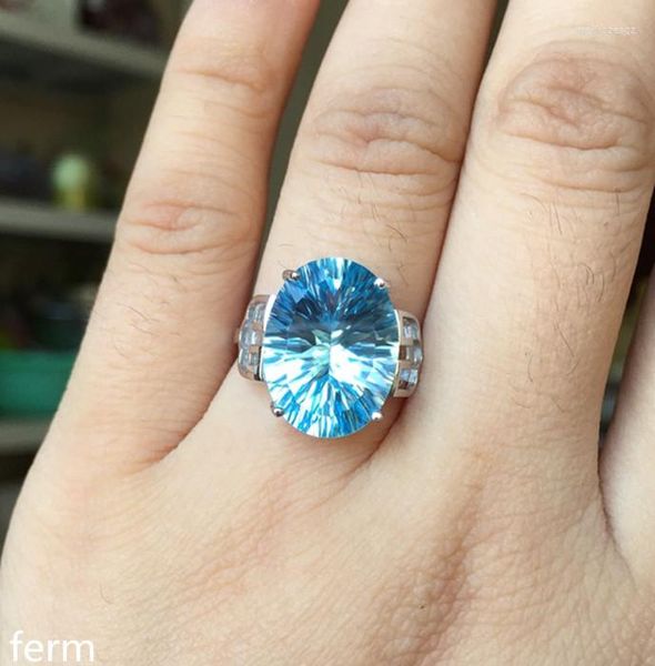 Rings de cluster kjjeaxcmy jóias finas 925 Pure Silver Inclaid com Anel Blue Topázio Naturais pequenas e incomuns