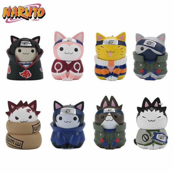 Figuras de brinquedo de ação 8pcsset anime gat pvc q versão boneca gaara kakashi figura decoração desenho animado kawaii garoto garoto presente 230322