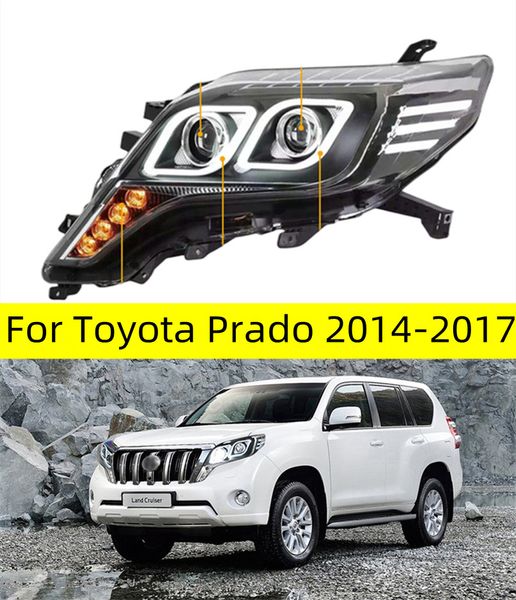 Lampada frontale a LED per Toyota Prado Faro a LED 2014-2017 Luci anteriori Lampada frontale DRL Segnale Lente del proiettore Accessori auto