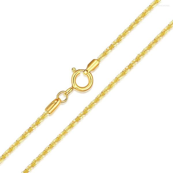 Catene Collana in vero oro giallo massiccio 18 carati Donna Lucky Full Star Confetti Roll Chain Link 40-45 cm