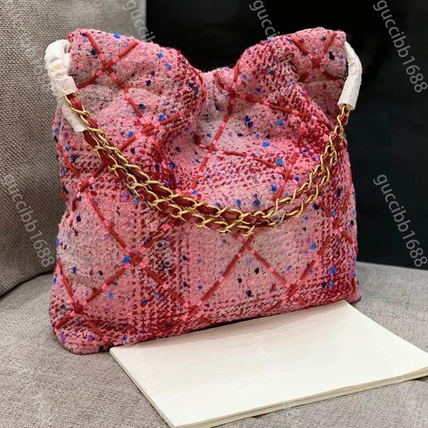 10A Borse a secchiello di design di qualità a specchio 22 Borsa a mano in tweed Piccola borsa a tracolla trapuntata da donna Motivi scozzesi Borsa nera Borsa a tracolla di lusso con custodia