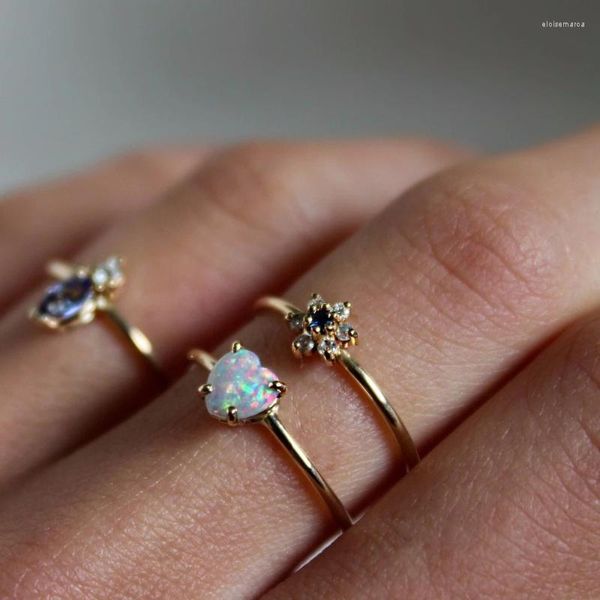 Ringos de cluster simples anel de pedra de pedra simples Coração de cor de ouro Mulheres Valentins Presente para amante Minimalist WomenCluster Eloi22