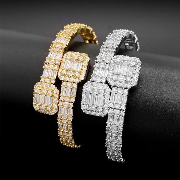 Модные замороженные браслеты хип -хоп браслет багет CZ 16K золотосека