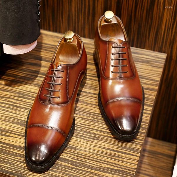 Scarpe eleganti da uomo classiche a tre lacci con lacci da uomo alla moda da matrimonio in pelle italiana di alta qualità per lo strato superiore formale in mucca