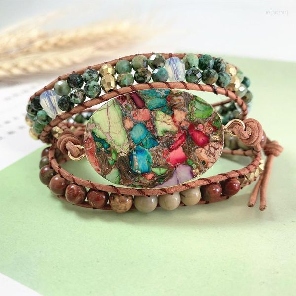 Strand 2023 Color King Stone Multi Layer Leather Bracelet for Women Gemstone Charm Gifts Lovers