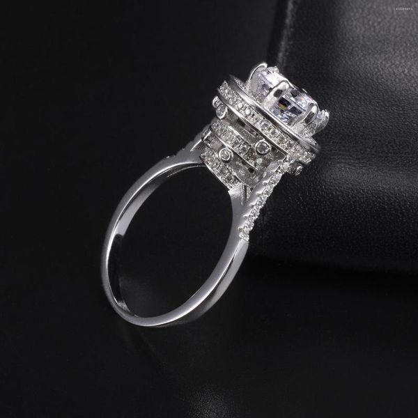 Cluster-Ringe aus massivem 925er-Sterlingsilber, Hochzeit für Frauen, großer runder 3 Karat simulierter Diamant-Turm-Verlobungsring, Edelstein-Schmuck