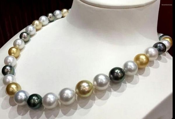 Chains Huge Charming 13-14mm Natural Sea Genuine White Golden Black Multic Round Pearl Necklace For Woman Necklaces