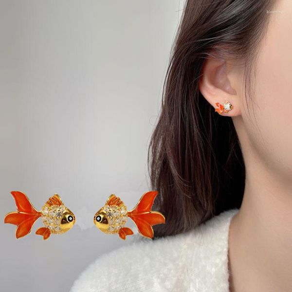 Ohrstecker im chinesischen Stil, orange, rot, dreidimensionaler Koi für Frauen, Einfachheit, Nische, viel Glück, Goldfisch, Schmuck, Geschenk für Freundin