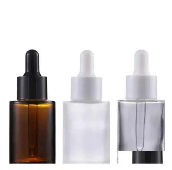 30 ml Glas ätherisches Öl pro flüssigem Reagenz, Pipette, Tropfflasche, flacher, zylindrischer, klarer/gefrosteter/bernsteinfarbener Tropfen