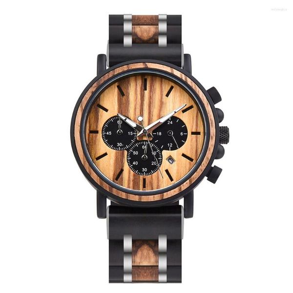 Armbanduhren Bobo Bird Holz Herrenuhr 2023 Luxus Quarz Multifunktions Leuchtzeiger für Männer Holzuhren Chronograph Uhren OEM