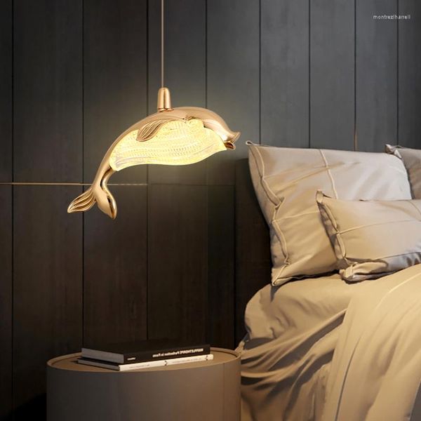 Lampade a sospensione 2023 LED Personalizzato Creativo Lustre Lampadario Balena per la camera da letto Luci da comodino Lampada a sospensione Illuminazione interna