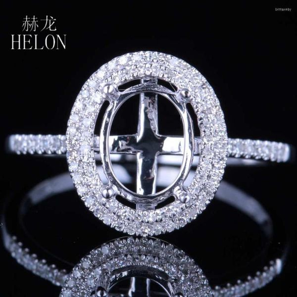 Küme halkaları helon oval kesim 7x9mm Sterling Gümüş Pave Doğal Elmaslar Nişan Düğün Yarı Mounta