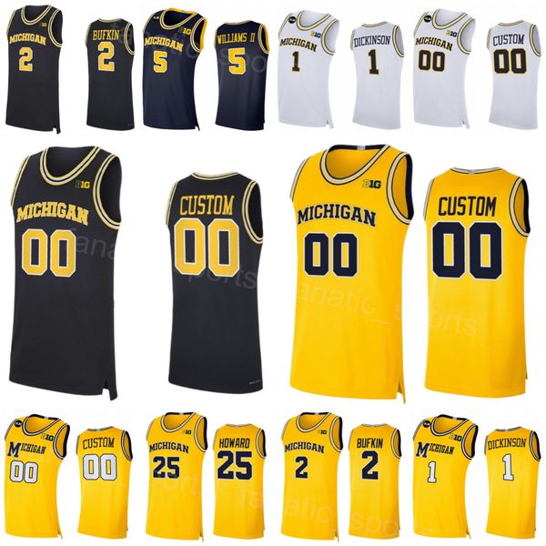 Wolverines Basketball College 25 Jett Howard Jersey 2 bufkin 0 Degg McDaniel 3 Jaelin Llewellyn 5 Terrance Williams II 1 Hunter Dickinson Costura NCAA Man Youth Youth