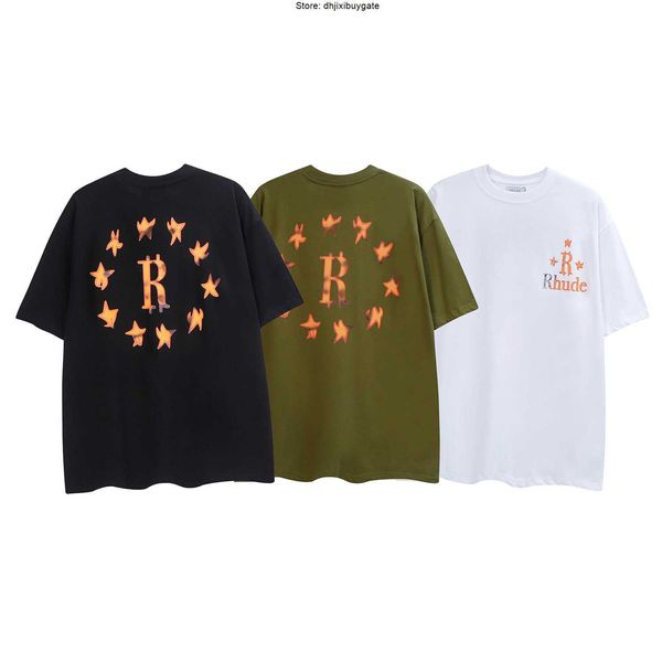 RHUDE Camisetas masculinas e femininas de manga curta High Street Fashion Flame Star Print Letter tee Street Loose rhude T-shirt de manga curta masculina