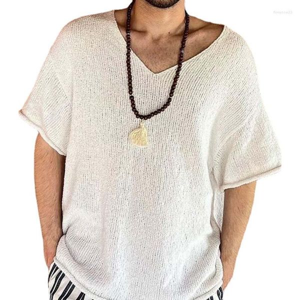 Мужские рубашки Men Men Summer Casual с коротким рукавом V Sect Triped Рубашка винтажные футболки пулвер