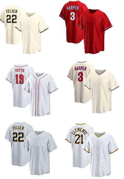 2023 2 Jeter Baseball Jerseys 22 Yelich 3 Harper 19 Votto 21 Clemente 22 Yelich 24