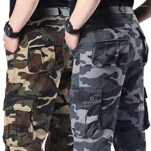 Pantaloni da uomo Camouflage Straight Cargo Uomo Casual Cotton Multi Pocket Pantaloni lunghi Pantaloni da jogging hip-hop Tuta militare tattica