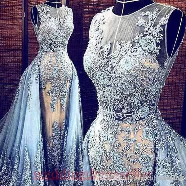 Immagini reali Azzurro Elie Saab Abiti da sera Treno staccabile Abiti da cerimonia trasparenti Abiti da spettacolo per feste Celebrity Prom Long BC15553