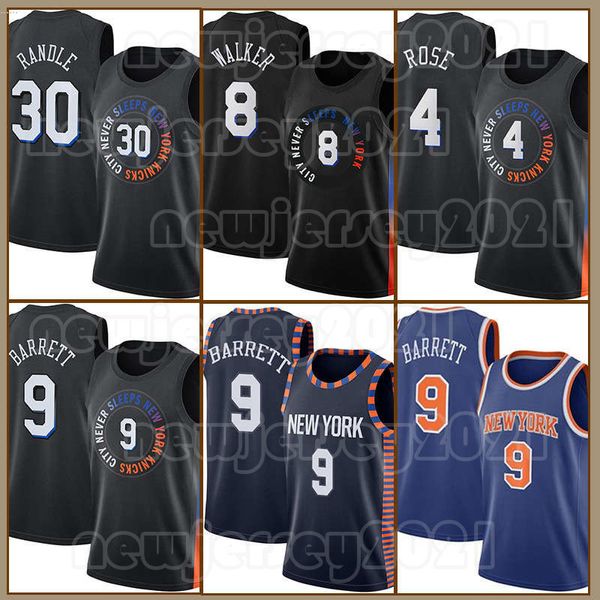 RJ Barrett Basketball-Trikots Retro Patrick Ewing Derrick Rose Kemba Walker Julius Randle Herren-Shirt 2023–2024 City 9 33 8 30 4 New Yorks Knick-Trikots