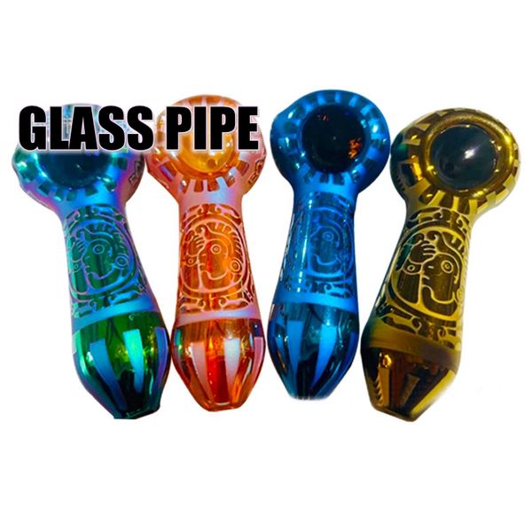 Colorful Cool Pattern Tubi di vetro spesso Design portatile Cucchiaio Ciotola Dry Herb Tabacco Filtro Bong Handpipe Olio fatto a mano Rigs Smoking Sigaretta DHL