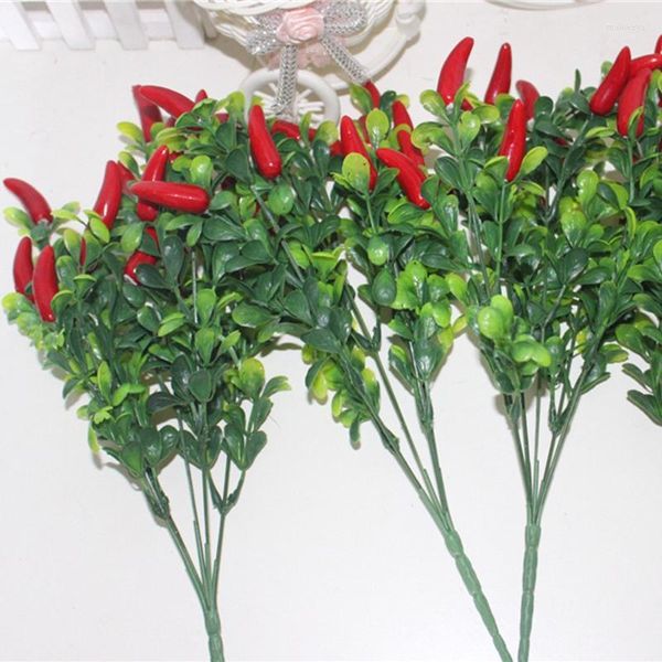 Декоративные цветы 15 головы красные чили искусственное пеня пена вишневые изделия букет невеста домашняя гостиная декор сад