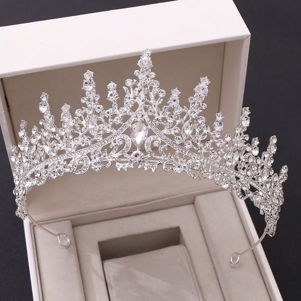 Jóias de cabelo de casamento kmvexo barroco vintage luxuoso rainha real rei cristal coroa de noiva Tiara Crowns Diadem Bride Party Evening Hair Jewelry 230323