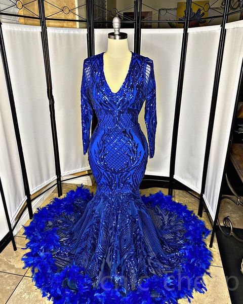 2023 Arabic Aso ebi Royal Blue Prompare Prompes Permaid Peare Sexy Evening Formal Party Second Prespeption Gritledge Goods vestidos de noche Femme Hoods