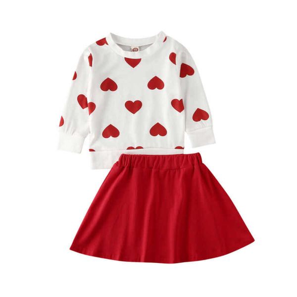 Giyim Setleri Citgeett Spring Toddler Bebek Kız Sevgililer Günü Giysileri Kalp Üstleri T-Shirt Elbise Kırmızı Etek Kıyafetleri Set AA230322