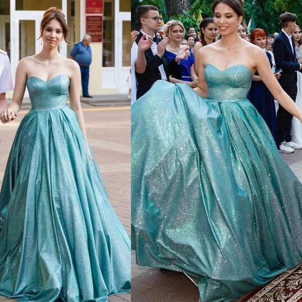 Brilhante uma linha longa vestidos de baile querida saia plissada festa de formatura wear até o chão sem mangas yough meninas vestido de dança com bolso 326 326