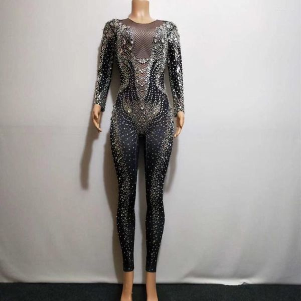 Stage Wear Shining Rhinestone Women Outfit Tute nere Costumi da discoteca di compleanno Nightclub Dance Performance Festival Body