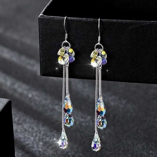 Fascino Delysia King Donna Versatile Lungo Nappa Orecchini pendenti d'acqua Trendy Crystal Sparkle Temperamento Anti Allergia Eardrop Z0323