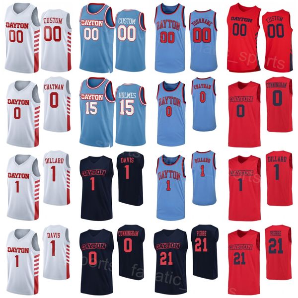 Basketball College 21 Dyshawn Pierre Jersey Dayton Flyers 0 Rodney Chatman 0 Josh Cunningham 1 Kevin Dillard 1 Darrell Davis Nero Rosso Blu Bianco Cucito Università