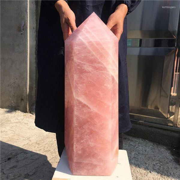 Estatuetas decorativas rosa rosa rosa ponto rosa quartzo hexagonal prism decorado decorado wand tratamento geme gem Tower