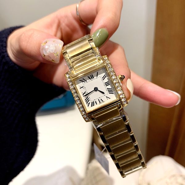 Frauen Uhren Quarz Bewegung Edelstahl Luxus Japan Batterie Goldwache für Frau Diamond Lünette 25 mm Breite Spritzer wasserdichte Dame Kleid Uhr Montre de Luxe