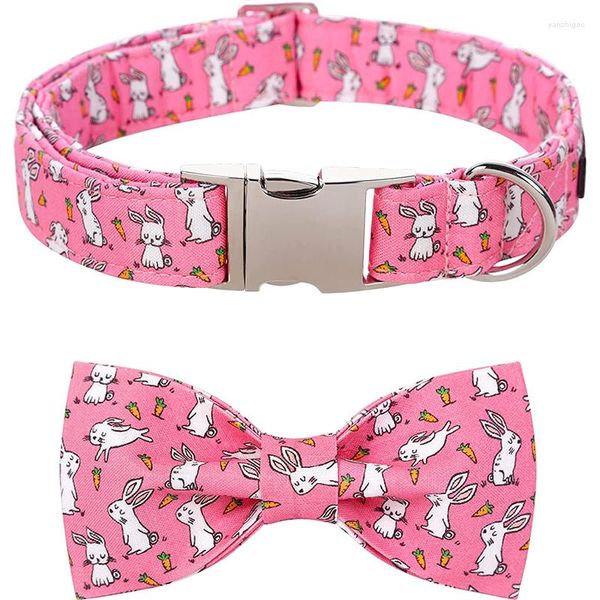 Collari per cani Zampe stile unico Collare per il giorno di Pasqua con papillon Fibbia in metallo rosa per cani e gatti
