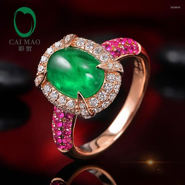 Ringos de cluster 14k Gold rosa 2,15ct Emerald natural 1.12ctw diamantes anel de noivado de safiras rosa