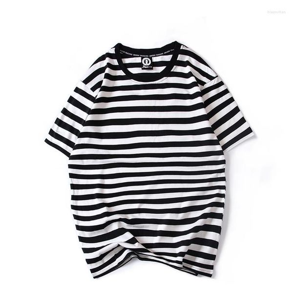 Erkek Tişörtleri 2023 Geliş Yaz Giyim Stili Siyah Beyaz Çizgili Denizci Günlük Büyük Kısa O yaka pamuk gömlek Tshirt Homme