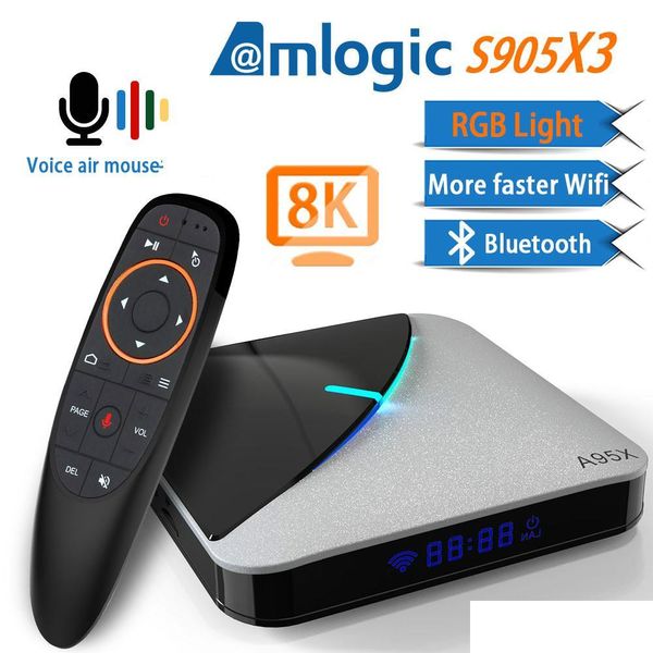 Android TV Box A95X F3 Air 8K 9.0 Amlogic S905X3 4K WiFI 4 GB 16 GB 32 GB 64 GB RGB Light mit Sprachsteuerungen Drop -Lieferung Elektronik DHTA1 DHTA1