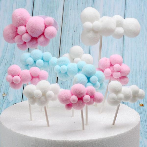 Forniture festive Altro Party 1PC Cute Pink Blue Soft Pompon Flags Sweet Cloud Cake Topper Baby Birthday DIY Top Card