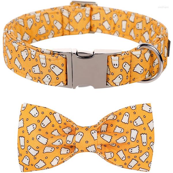 Collari per cani Personalizzati Stile unico Zampe Collare di Halloween con fiocco Giallo Fantasma Cucciolo Fiore Grande Medio Piccolo