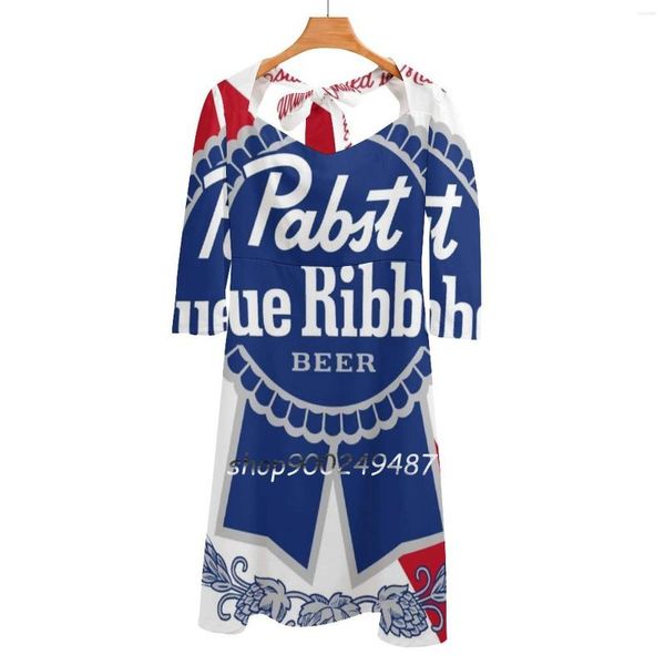 Abiti casual Pabst Blue Ribbon Flare Dress Square Neck Elegante moda femminile stampata Pabs Beer