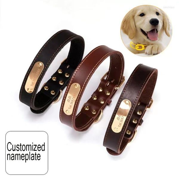 Hundehalsbänder, Halsband aus echtem Leder, personalisiertes Namensschild, Lasergravur, Katze, Deutscher Schäferhund, Teddy, Labrador, Haustiermarke