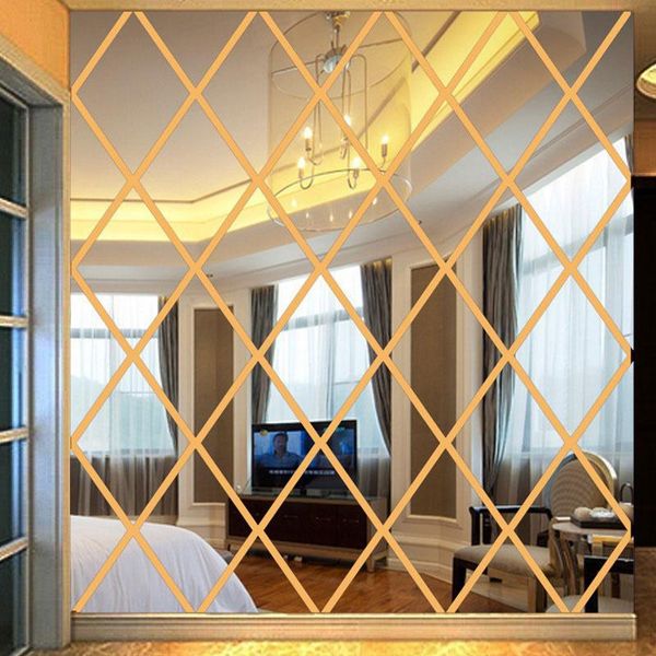 Adesivos de parede decoração de espelho 3D Diamantes acrílicos Triângulos Adesivo para Acessórios para decoração da casa da sala da sala de estar Acessórios