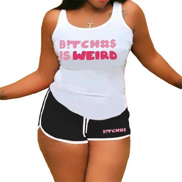 Damen-Yogahosen-Outfits, Damen-Trainingsanzüge, mit Buchstaben bedrucktes Tank-Top und Shorts, 2-teiliges Set, Sport, 15 Farben