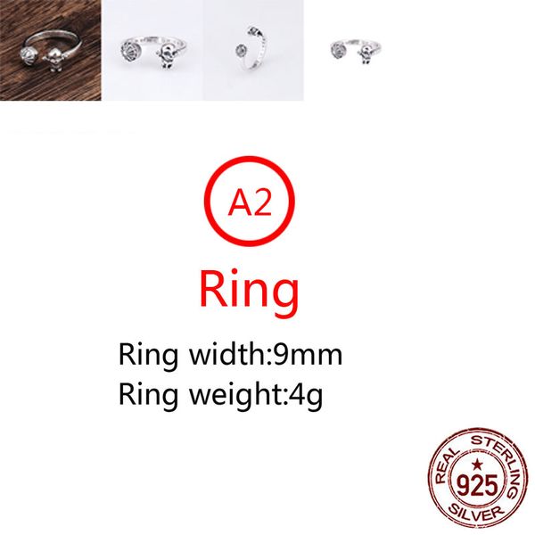 A2 Ring aus S925-Sterlingsilber, personalisiertes Band, modisch, klassisch, Punk, Hiphop, Netzwerk, rotes Kreuz, Blumen-Schädel-Stil, Geschenk für Liebhaber, Ringe