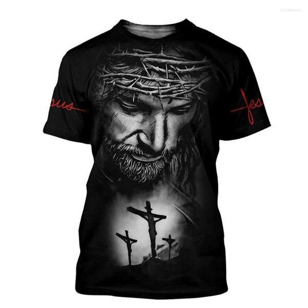 T-shirt da uomo 3D Gesù Bibbia Croce Stampa animale Camicia Top Fashion Casual Harajuku Street O Collo Manica corta da uomo Oversize 6XL