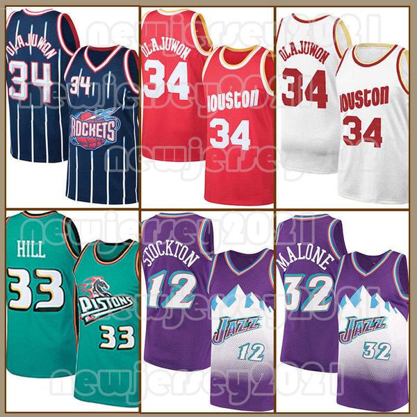 Retro Grant Hill John Stockton Basketball-Trikots Karl Malone Hakeem Olajuwon 2023–2024 Herren City Rudy Gobert Houstons Donovan Mitchell Rocket Shirt 33 34 12 32